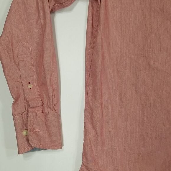 DH3 Shirt Men's Small Button Down Long Sleeve 100% Cotton Off Red Office Preppy - Picture 4 of 10